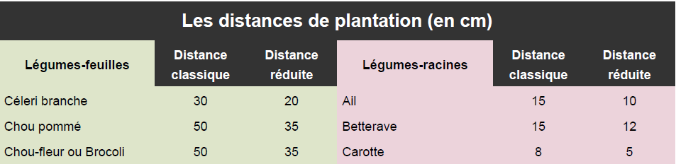 Distances plantations